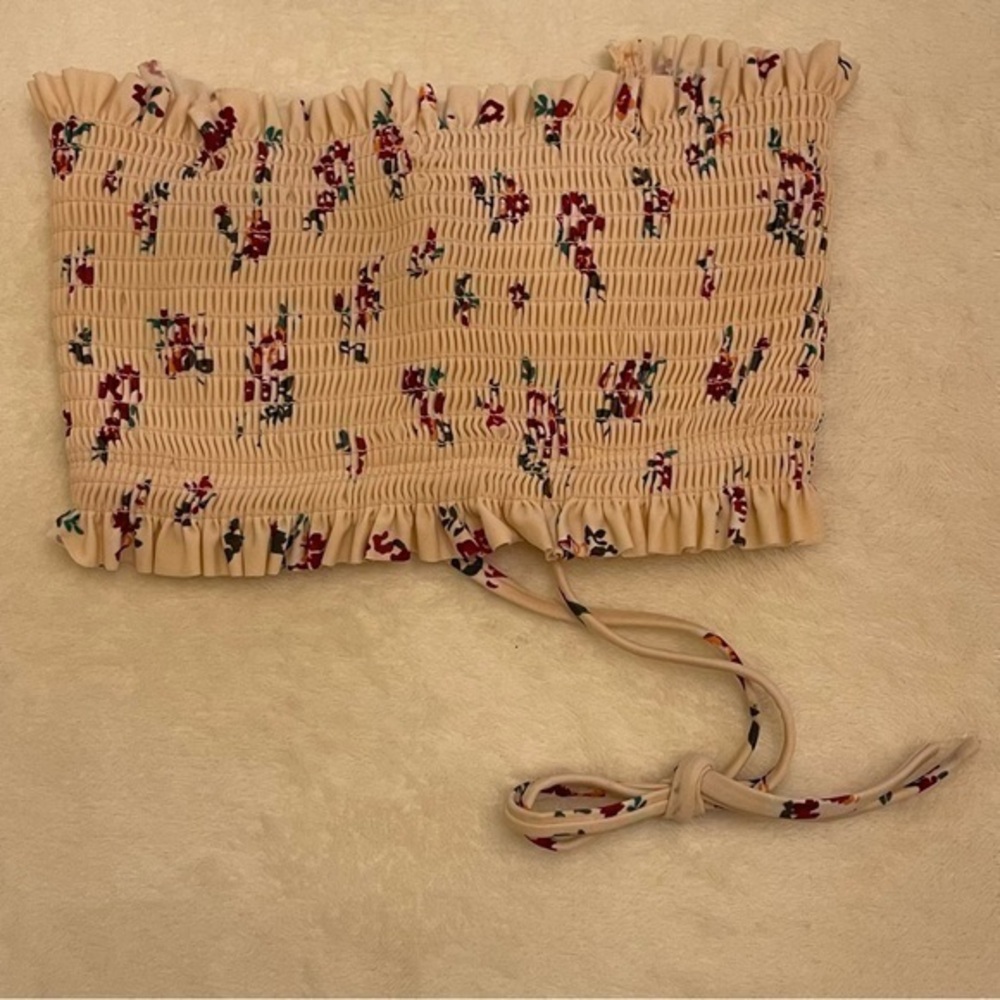 XHILARATION PINK FLORAL SMOCKED STRAPLESS TOP SZ SMALL